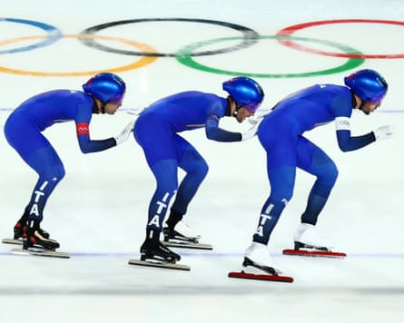 Davide Ghiotto, Michele Malfatti and Andrea Giovannini on their way to gold for Italy