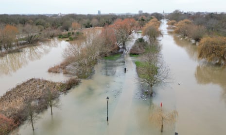 A view of flooding in Bedford along the River Great Ouse which has burst its banks following heavy rainfall.