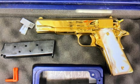 The handgun allegedly found in the luggage of a traveller from the United States.