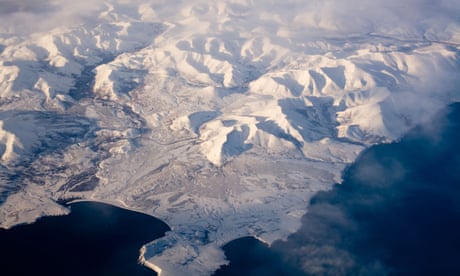 Aerial view of frozen land in the north pole