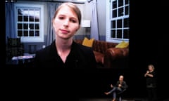 Chelsea Manning (speaking via video call) with Peter Greste at Antidote at Sydney Opera House on 2 Septemb