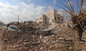 Destruction around the Udai hospital following airstrikes by government forces on the town of Saraqeb in January.