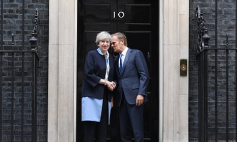 Theresa May and Donald Tusk outside Number 10. 