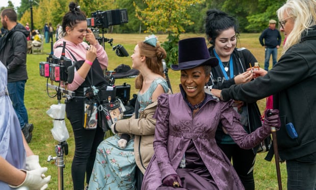 Phoebe Dynevor and Adjoa Andoh on the set of the hugely popular Bridgerton.