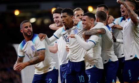 Scotland v England: international football friendly – live | Soccer 7 England’s players celebrate.