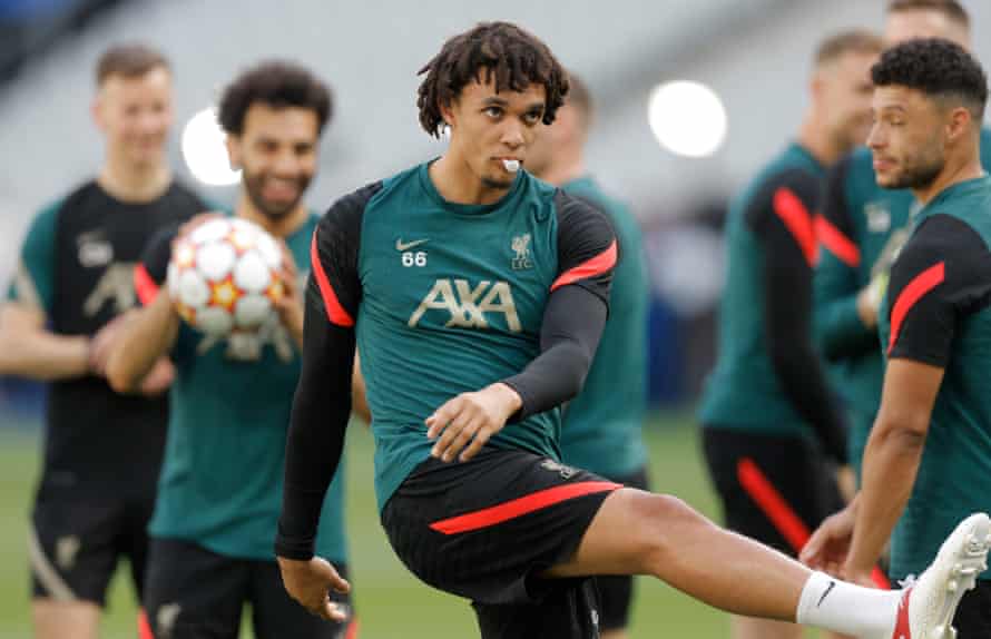 Trent Alexander-Arnold and his Liverpool teammates appear to be in a relaxed mood during a training session the day before the Champions League Final.