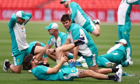 Mitchell Marsh trains with the Australian T20 squad Gold Coast’s Metricon Stadium.