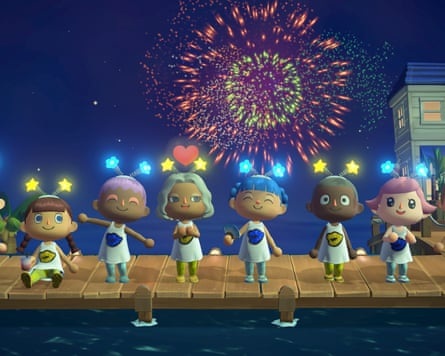 Character from New Horizons about to try and cross a river