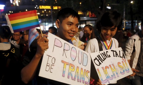 LGBT activists at a street demonstration in Hanoi, Vietnam