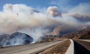 Smoke from the Blue Cut fire billows over a freeway near Los Angeles, California.