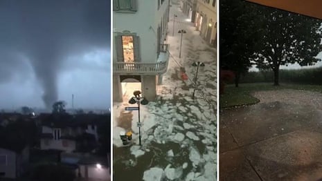 Hailstorms pummel northern Italy after days of extreme heat – video report