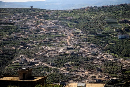 Homes destroyed by the Israeli army in the southern Lebanese village of Beit Lif, in the Bint Jbeil district
