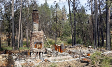 The remains of a house destroyed by the 2018 Camp Fire in Paradise, California.