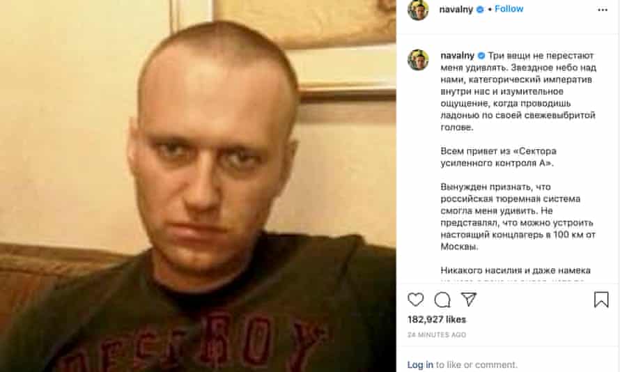 A photo of Alexei Navalny posted on Instagram on 15 March.