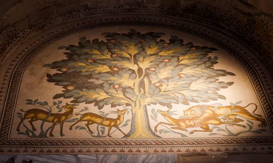 A view of the ‘Tree of Life’ mosaic after restoration at Hisham’s Palace.