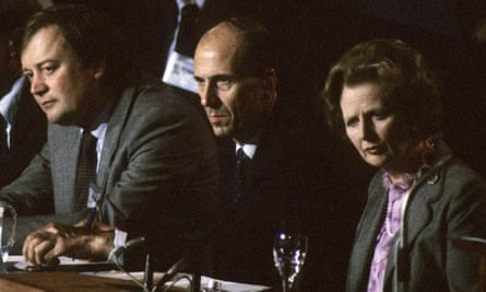 Clarke with Norman Tebbit and Margaret Thatcher at the Tory party conference, 1985.