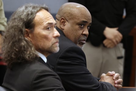 Duane Davis and his attorney Michael Sanft in the courtroom in Las Vegas.