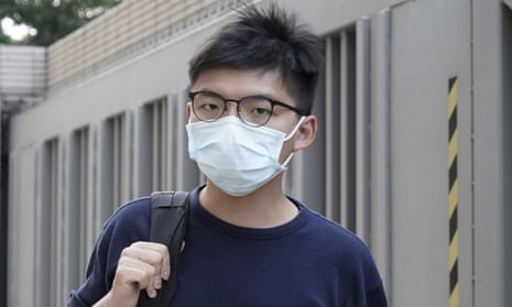 Joshua Wong arriving at court in Hong Kong, October 2020