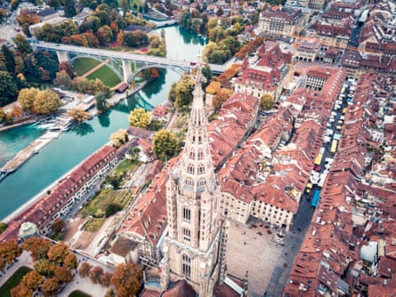 Drone photo of Bern Minister and the Bern cityscape