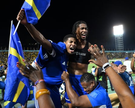 Curaçao players and fans celebrate World Cup 2026 qualification in Kingston, Jamaica in November.