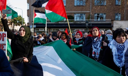 Manifestantes pro palestinos ondean banderas