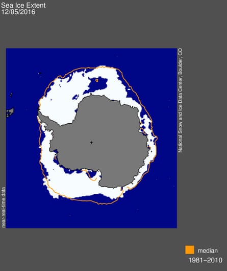 A map from NSIDC showing the sea ice extent compared to the historical average from 1981 to 2010.