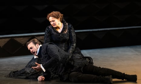 Brian Jagde as Don Carlos and Lise Davidsen as Elizabeth of Valois in Don Carlo at the Royal Opera House, London.