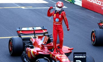 Race winner Charles Leclerc of Ferrari celebrate.