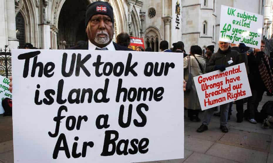 Chagos islanders protesting outside the high court in London.
