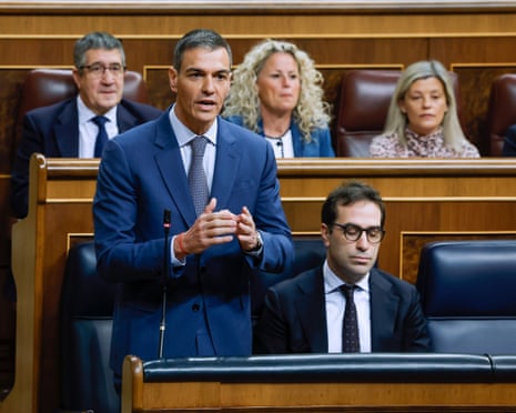 Spanish prime minister Pedro Sánchez gives a speech at the Lower Chamber of the Spanish Parliament in Madrid, Spain.