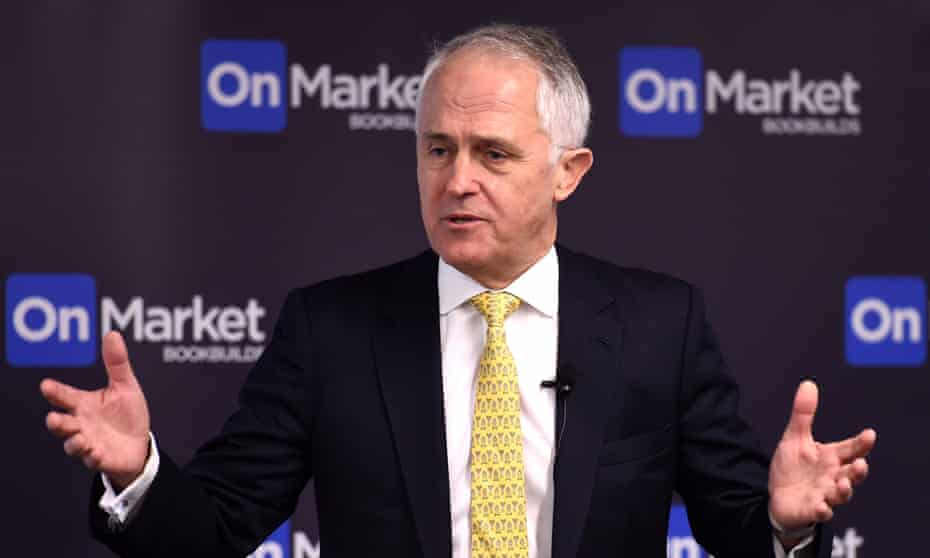 Australian Prime Minister Malcolm Turnbull launches the OnMarket Fintech app in Sydney, Wednesday 7 October 2015.