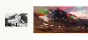 Funch used maps and satellite imagery to locate the position where the postcard images were created, then brought in the RGB process described above to create a magical, almost Technicolor effect. Here he depicted Thunder Glacier in Washington