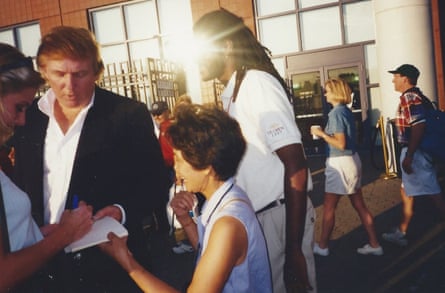 Signing autographs with Donald Trump
