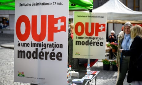 Posters in Lausanne by the rightwing Swiss People’s party (SVP), which has called for the vote