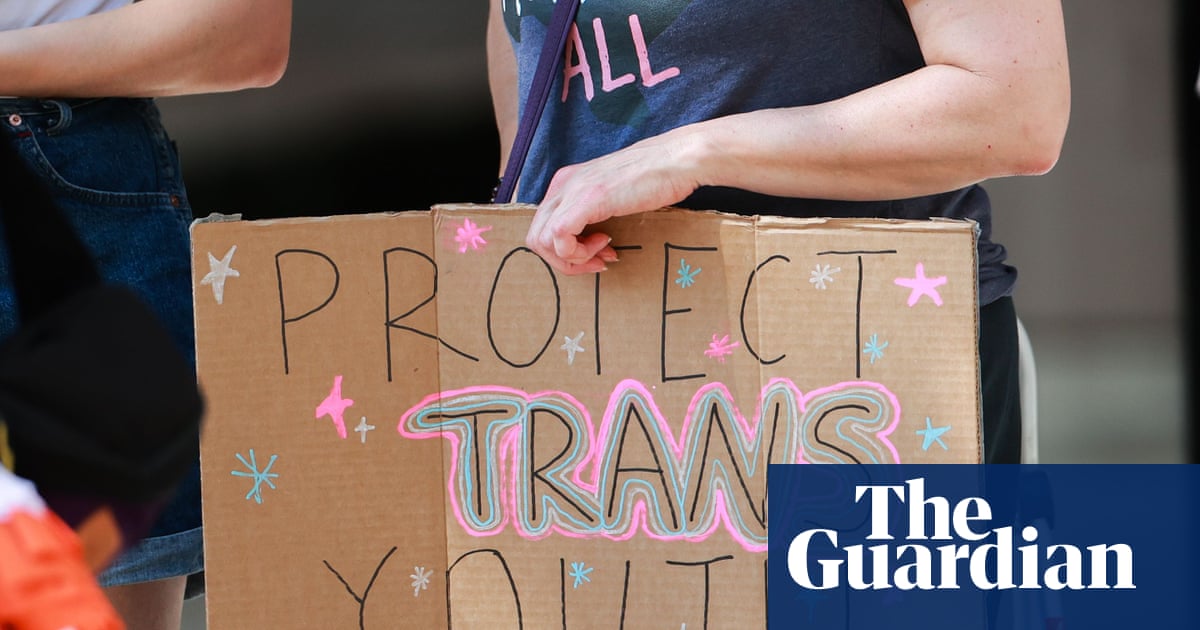 Map of the United States highlighting the shrinking number of states where trans kids can still see a doctor without needing a legal team and a GoFundMe.