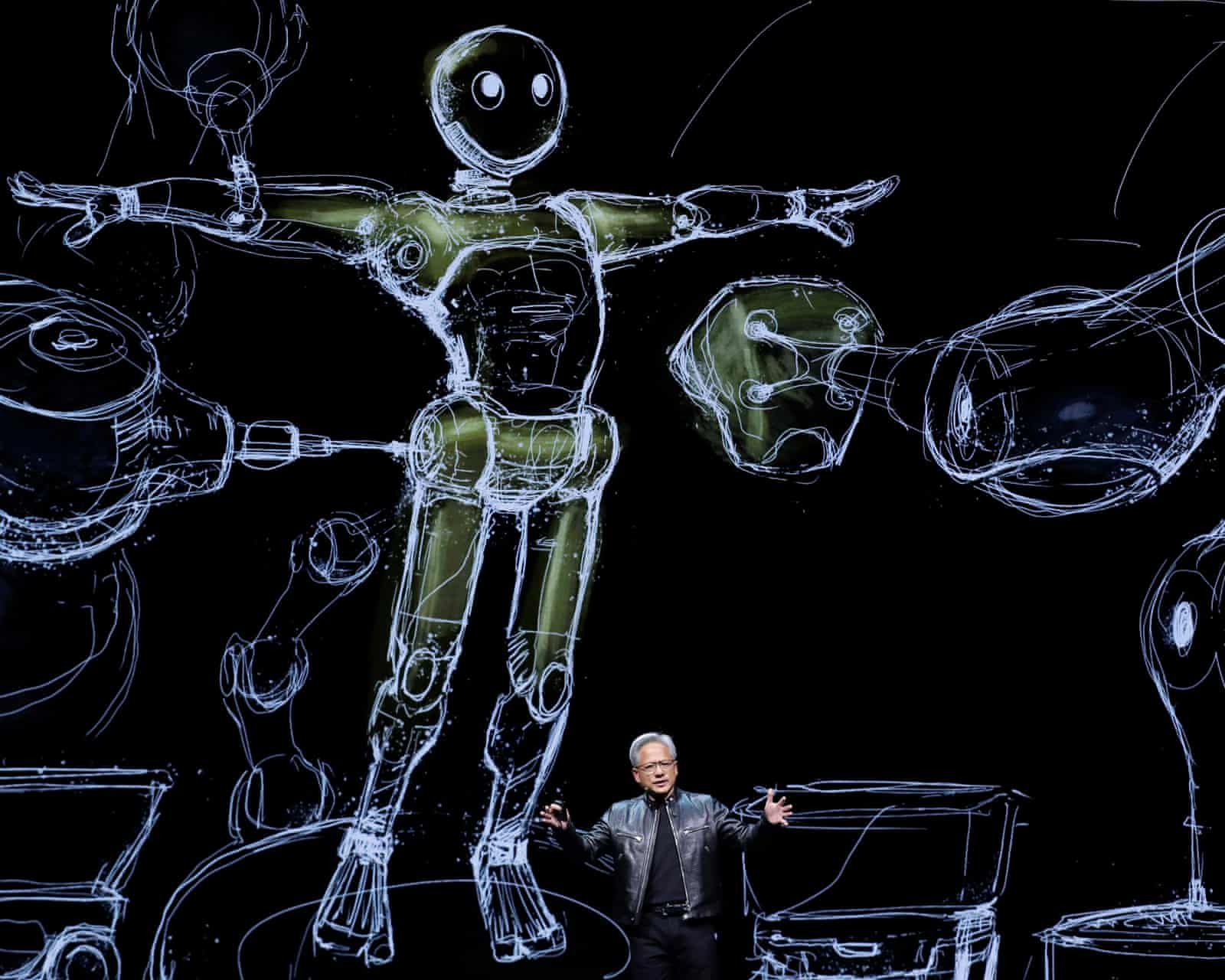 Nvidia’s Jensen Huang gives a speech in Taiwan last year. The UK has signed a multibillion-pound tech deal with the US.