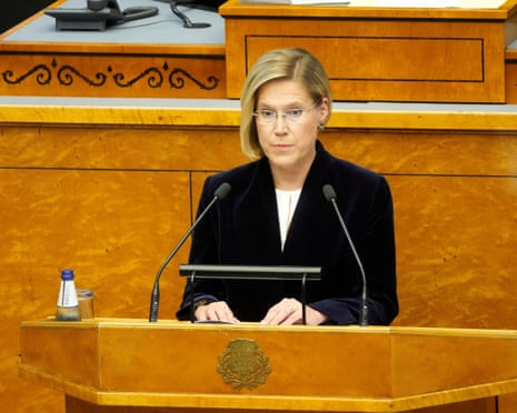 Estonian presidential candidate Ülle Madise addresses the parliament in Tallinn, Estonia.