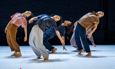 Five chancers in short-sleeved shirts and loose trousers curves back towards the floor in Everything Falls Dramatic by Sung Im Her