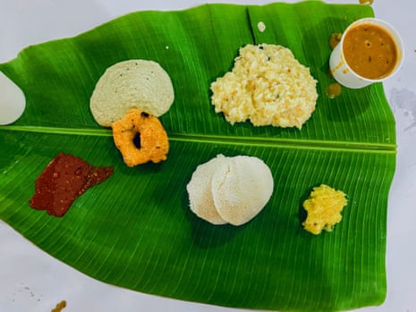 ‘A study in restraint’ … pongal (top, centre) is a rice and dal dish that involves minimal use of spices. 