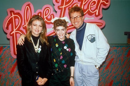 Fielding with her fellow Blue Peter presenters Caron Keating and Mark Curry in 1989.