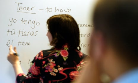 Students in a foreign language class learning Spanish.