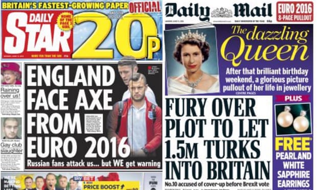 Mass murder ignored: the Daily Star and Daily Mail front pages. 