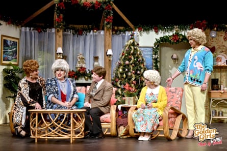 Heklina with four other performers in costume on set