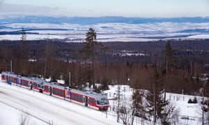 Electric train arrived on the railway station in Horny Smokovec
