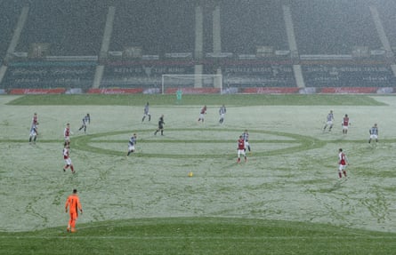 A view of the match amid the snow.