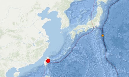 A map showing the magnitude 7.5 earthquake in Taiwan