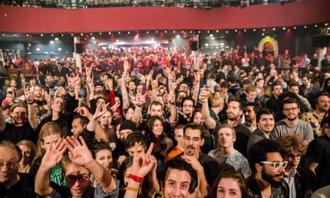 The Bataclan theatre in Paris minutes before the attack of 13 November 2015. Ismael El Iraki can be seen in the bottom right-hand corner, wearing white glasses. 