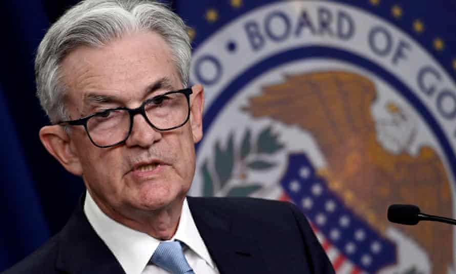 US Federal Reserve chair Jerome Powell talks to the media after the bank raised interest rates by 0.75%.