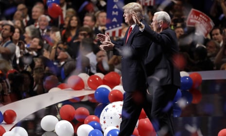 Donald Trump and Mike Pence at the Republican national convention in Cleveland, Ohio, on 21 July 2016. 