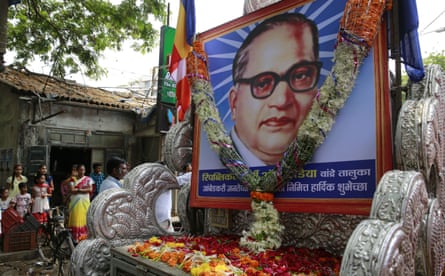 A procession held in 2015 to mark the anniversary of the birth of Bhim Rao Ambedkar in Mumbai, India.